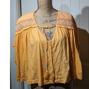 Free People Carrot Ginger Embroidered Dolman Boho Tie Market Tee Womens Sz M